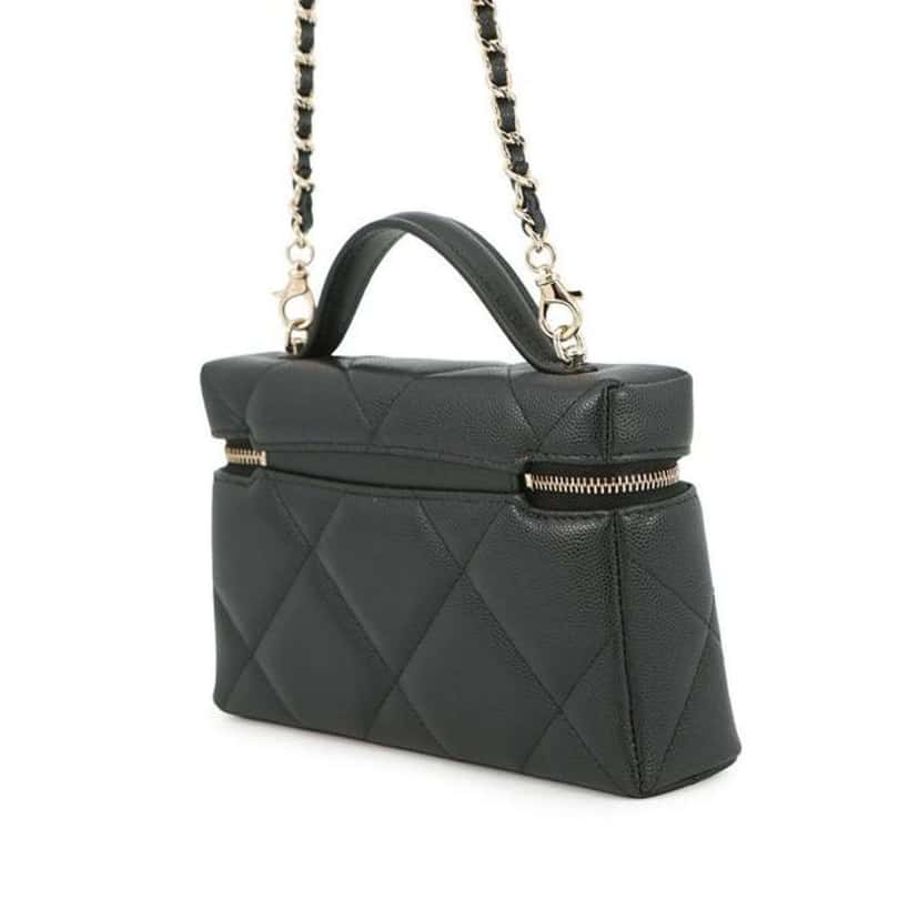 Chanel CC Quilted Caviar Slim Vanity with Chain Black Leather Good condition - Back View
