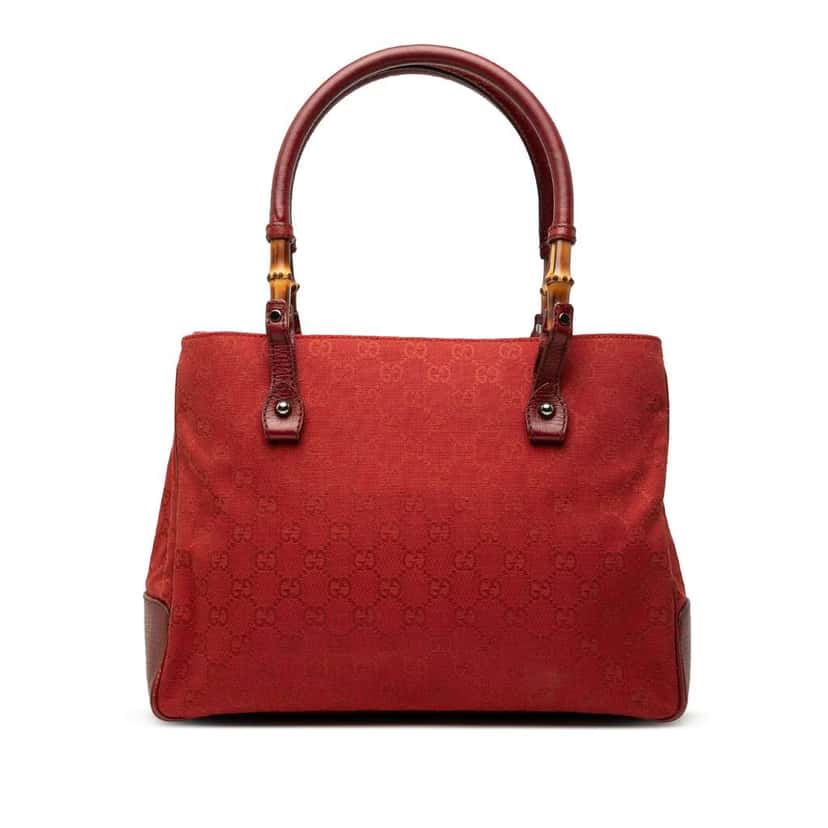 Gucci GG Canvas Bamboo Tote Red Canvas Good condition - Front View