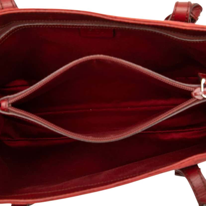 Gucci GG Canvas Bamboo Tote Red Canvas Good condition - Model View