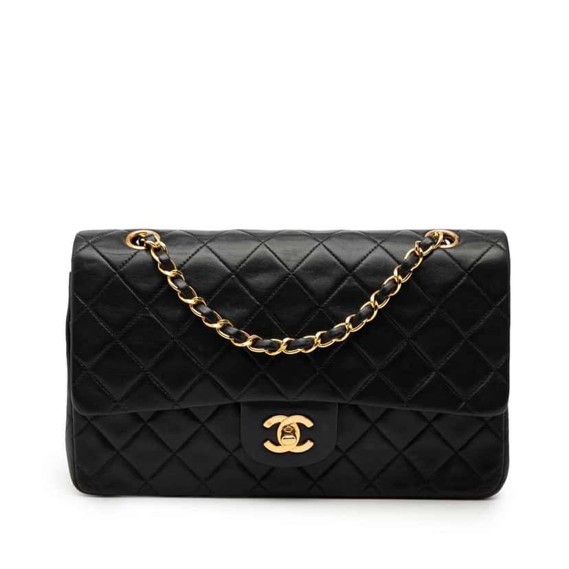 Chanel Medium Classic Lambskin Double Flap Black Leather Good condition - Front View