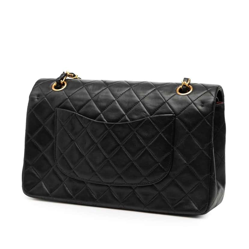 Chanel Medium Classic Lambskin Double Flap Black Leather Good condition - Back View