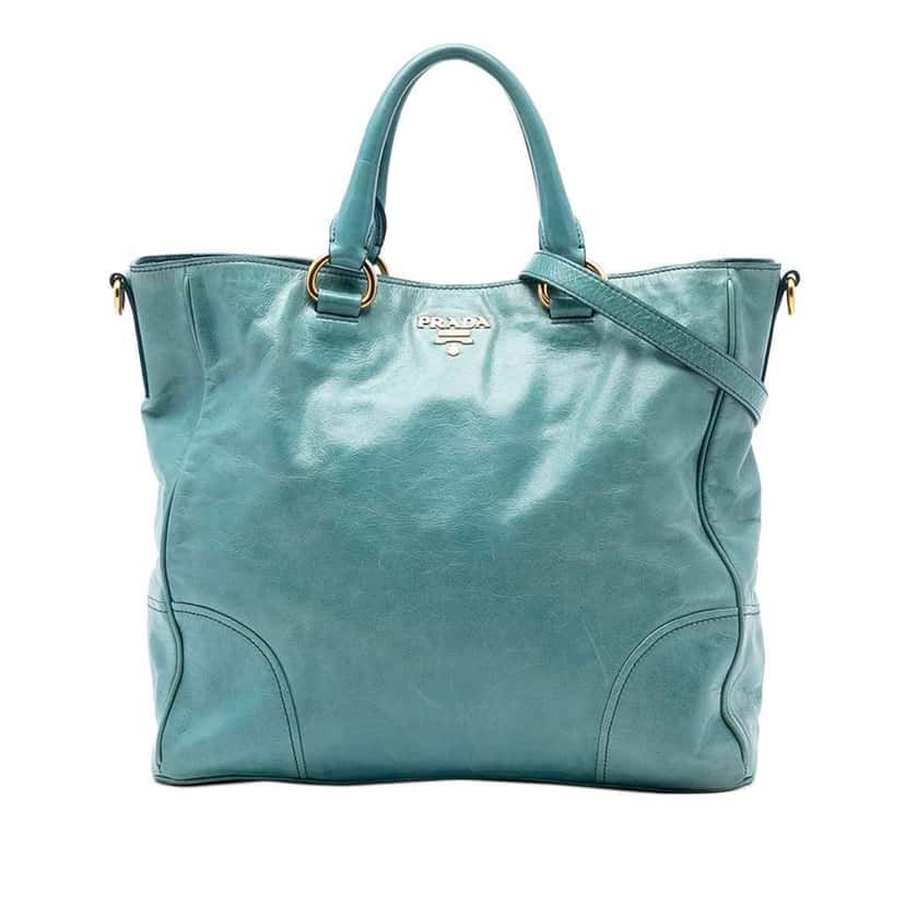 Prada Vitello Shine Satchel Blue Leather Good condition - Front View