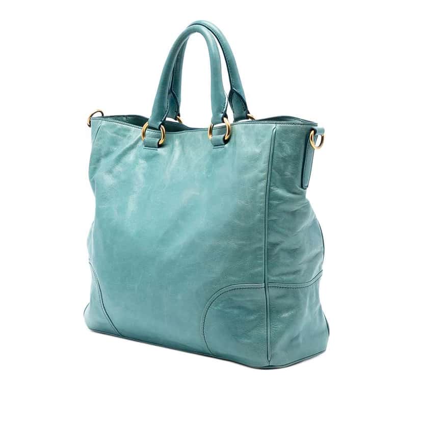Prada Vitello Shine Satchel Blue Leather Good condition - Back View