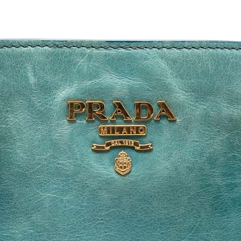 Prada Vitello Shine Satchel Blue Leather Good condition - Box View