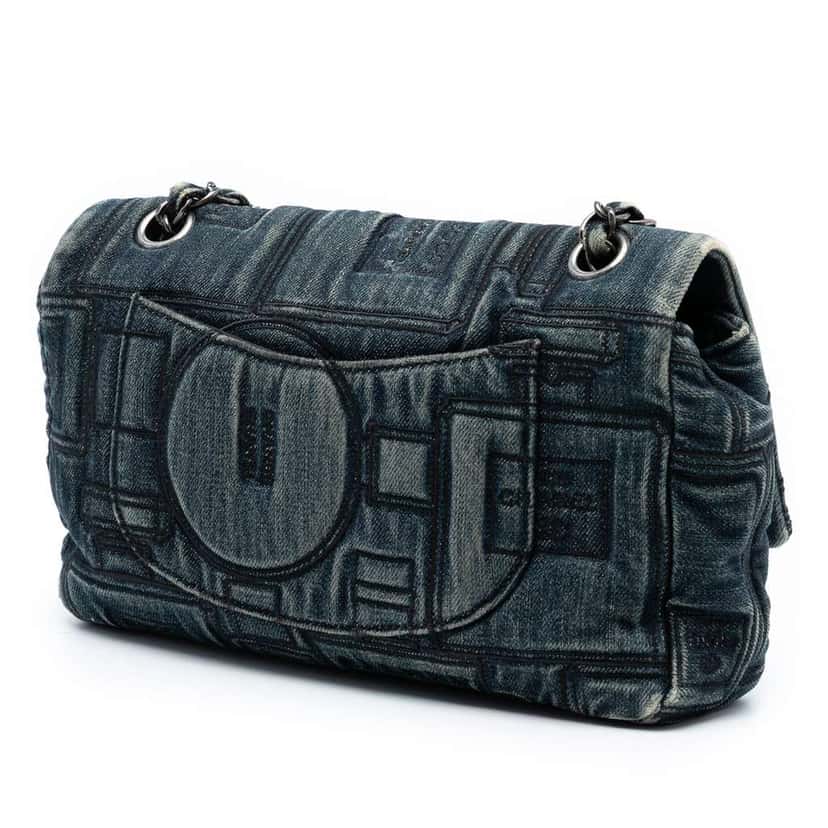 Chanel Medium Embroidered Denim Perfume Bottle Single Flap Blue Denim Good condition - Back View