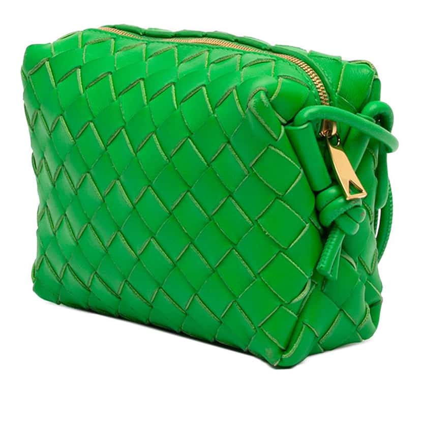 Bottega Veneta Mini Lambskin Intrecciato Loop Camera Bag Green Leather Good condition - Back View