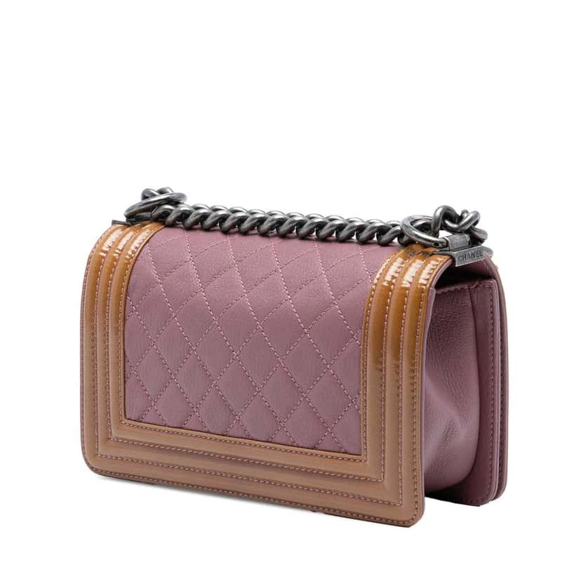 Chanel Small Quilted Goatskin and Patent Duo Boy Flap Pink Leather Good condition - Back View