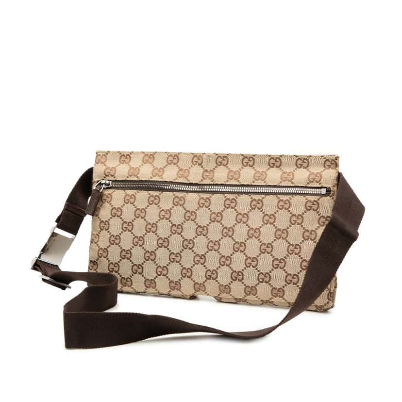 Gucci GG Canvas Double Pocket Belt Bag Brown Canvas Good condition - Back View
