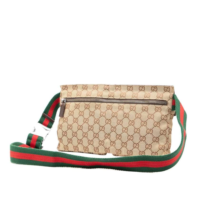 Gucci GG Canvas Web Double Pocket Belt Bag Brown Canvas Good condition - Back View