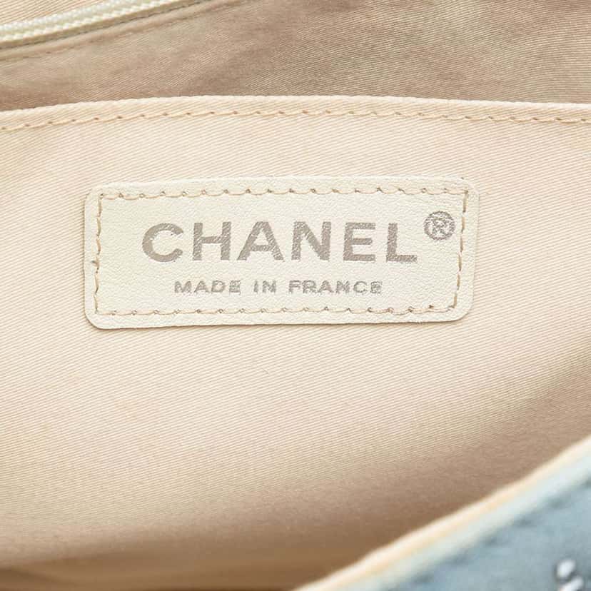 Chanel Medium CC Quilted Denim Crystal Embellished Single Flap Blue Denim Fair condition - Box View