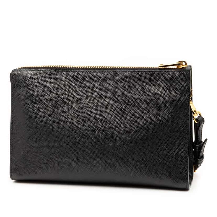 Prada Saffiano Wristlet Pouch Black Leather Good condition - Back View