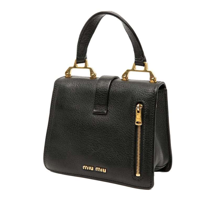 Miu Miu Mini Goatskin Madras Bandoliera Top Handle Bag Black Leather Good condition - Back View