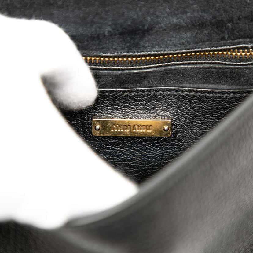 Miu Miu Mini Goatskin Madras Bandoliera Top Handle Bag Black Leather Good condition - Box View