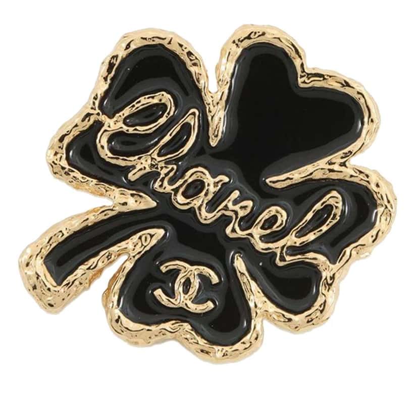 Chanel CC Gold Plated Resin Clover Brooch Gold Metal Good condition - Front View