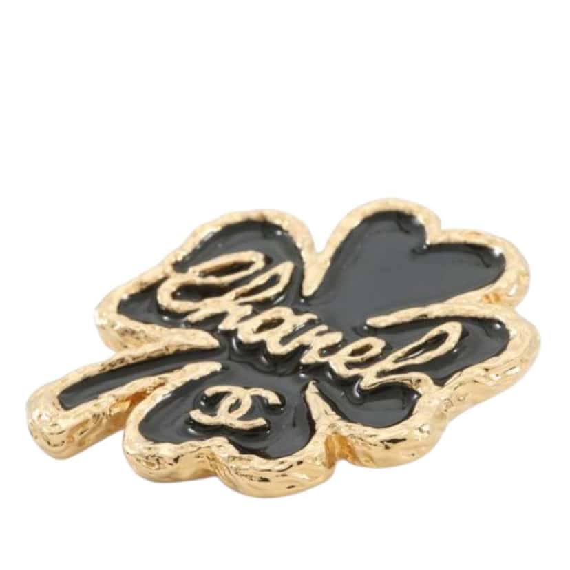 Chanel CC Gold Plated Resin Clover Brooch Gold Metal Good condition - Back View