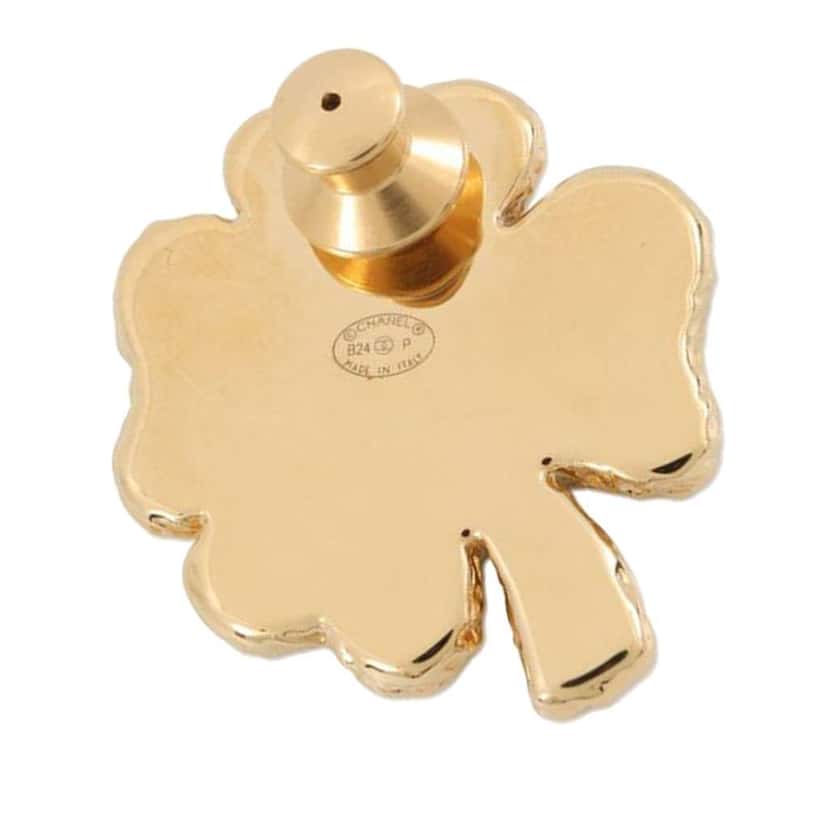 Chanel CC Gold Plated Resin Clover Brooch Gold Metal Good condition - Inside View