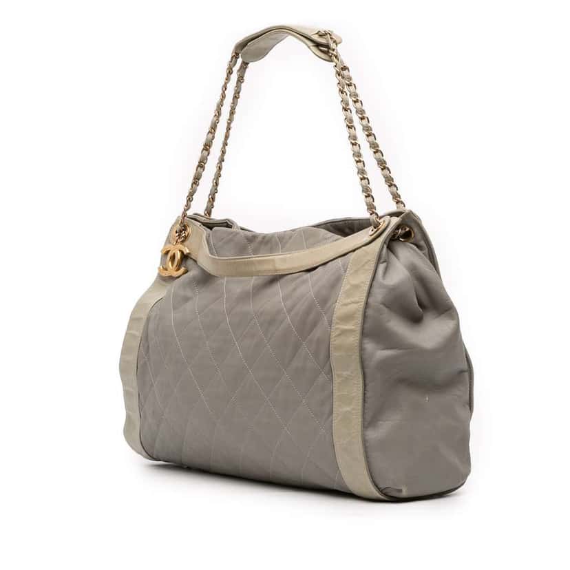 Chanel Quilted Lambskin In The Mix Tote Grey Leather Very good condition - Back View