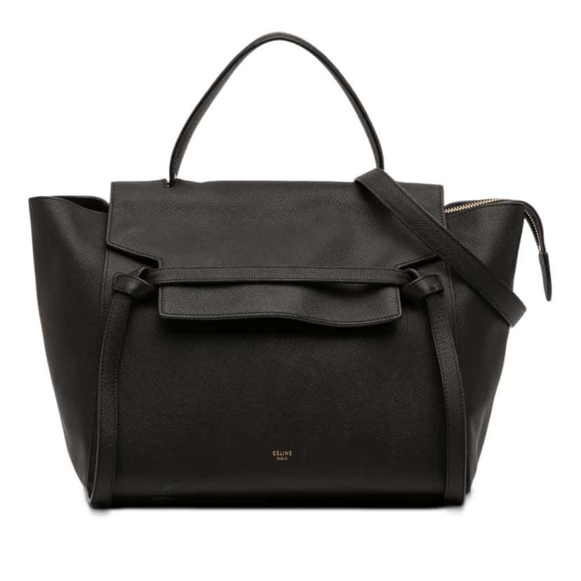 Celine Mini Grained Calfskin Belt Satchel Black Leather Very good condition - Front View