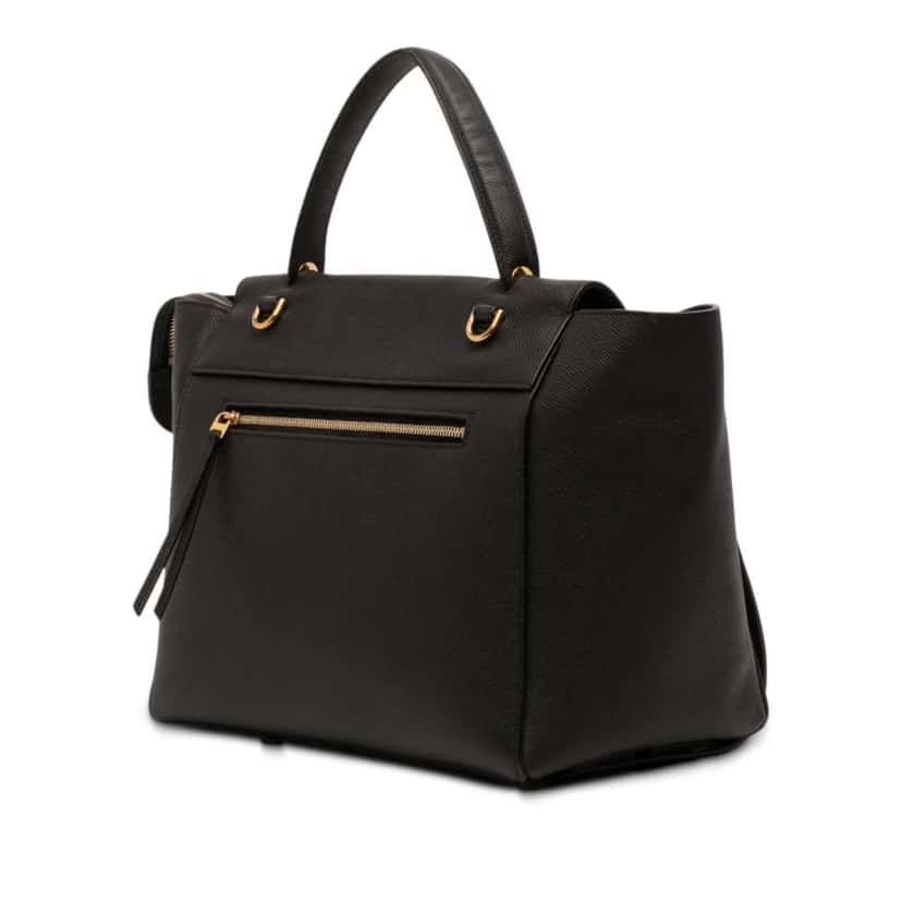 Celine Mini Grained Calfskin Belt Satchel Black Leather Very good condition - Back View