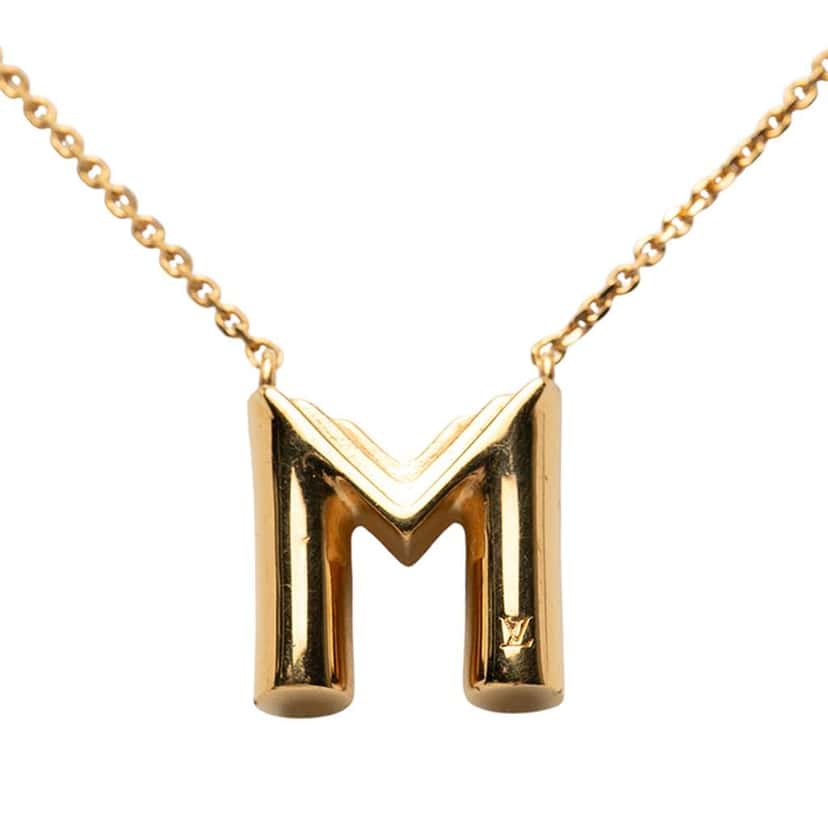 Louis Vuitton Gold Plated LV and Me Letter M Pendant Necklace Gold Metal Good condition - Front View