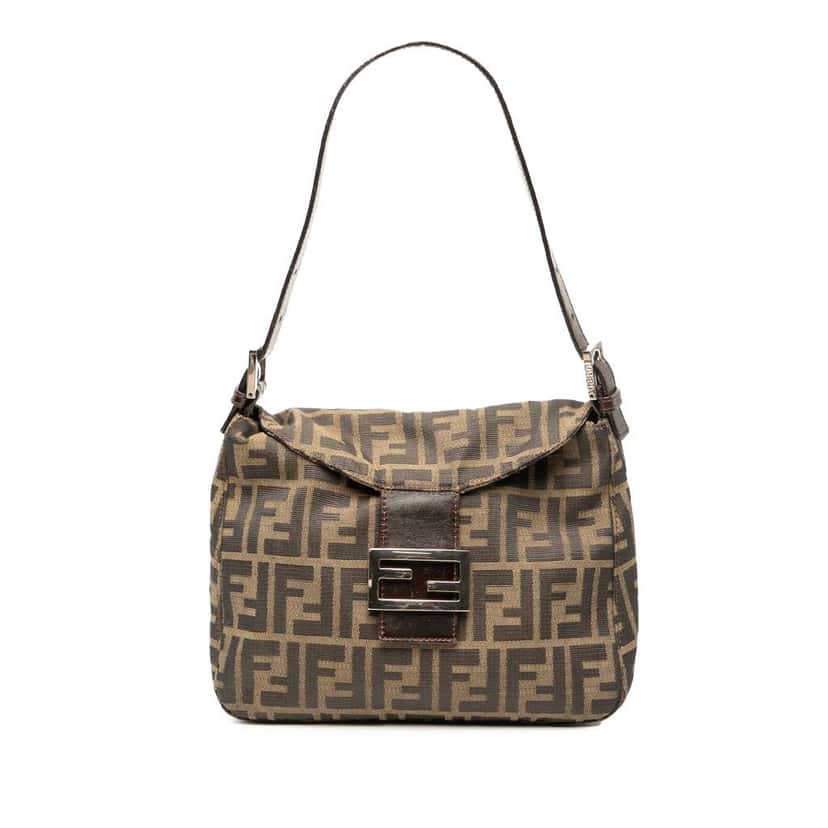 Fendi Zucca Canvas Double Flap Shoulder Bag Brown Canvas Good condition - Front View
