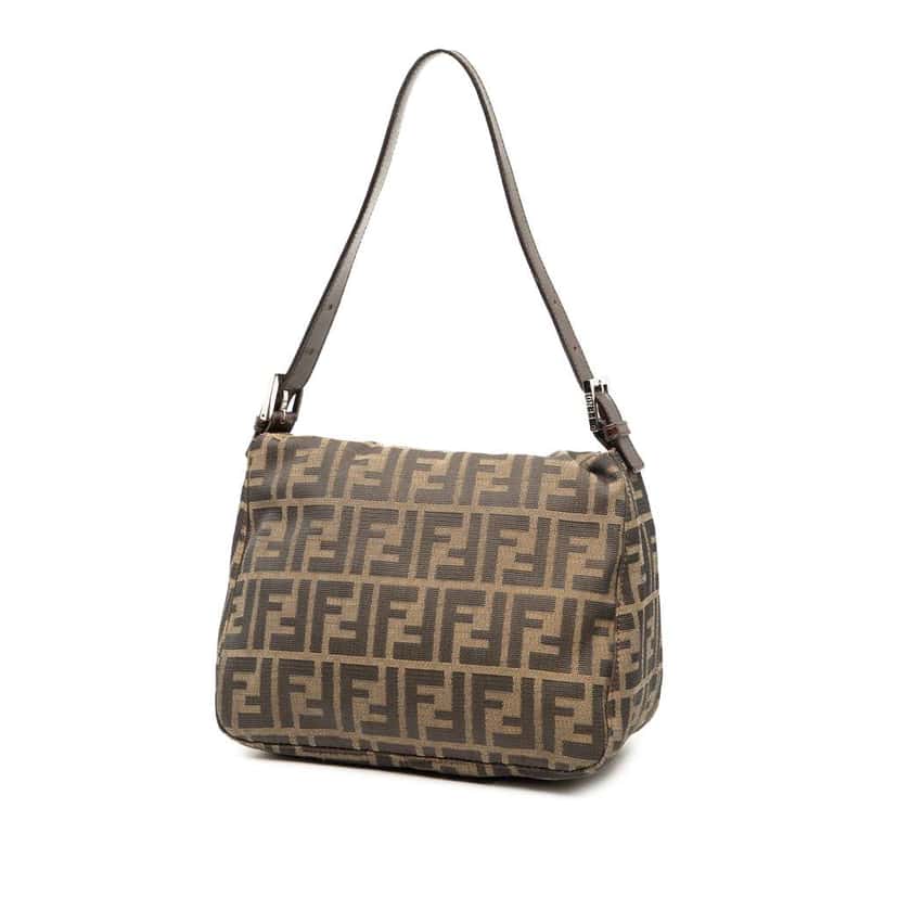 Fendi Zucca Canvas Double Flap Shoulder Bag Brown Canvas Good condition - Back View