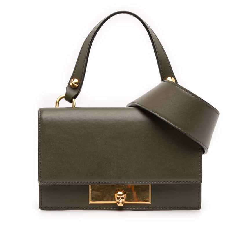 Alexander McQueen Mini Leather Skull Lock Top Handle Bag Green Leather Very good condition - Front View