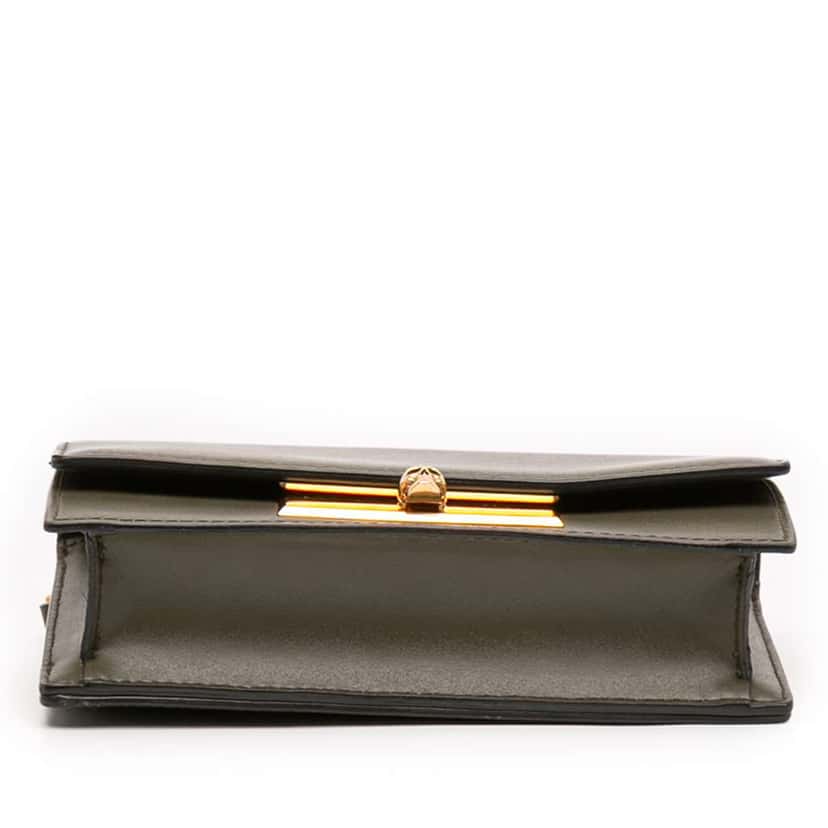 Alexander McQueen Mini Leather Skull Lock Top Handle Bag Green Leather Very good condition - Inside View