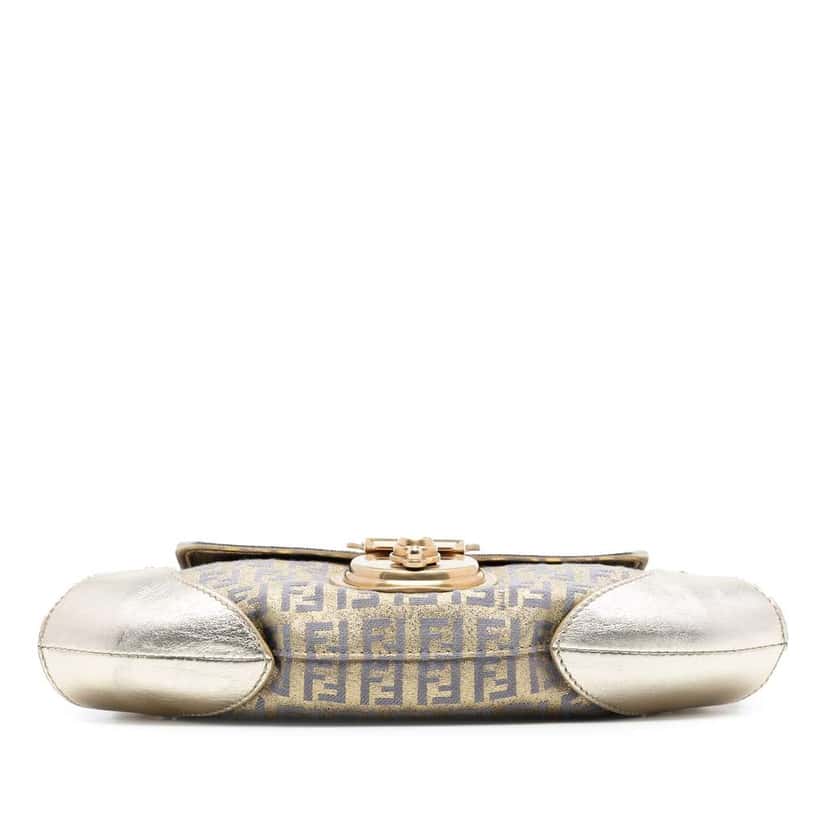 Fendi Zucchino Coated Canvas and Metallic Leather Compilation Shoulder Bag Gold Canvas Good condition - Inside View