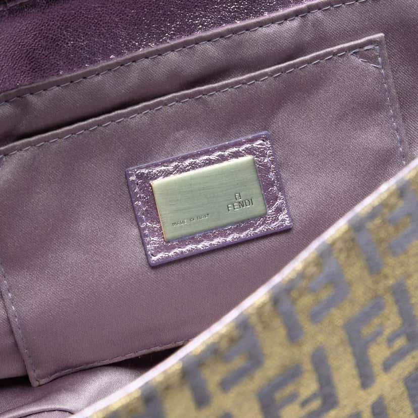 Fendi Zucchino Coated Canvas and Metallic Leather Compilation Shoulder Bag Gold Canvas Good condition - Box View