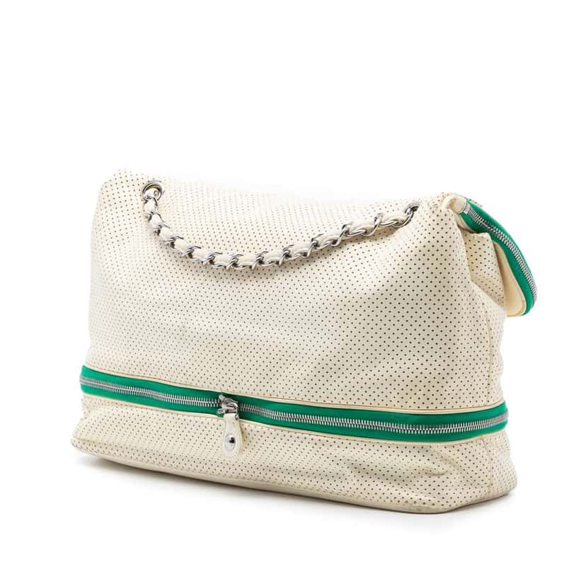 Chanel Perforated Calfskin Expandable Shoulder Bag White Leather Very good condition - Back View