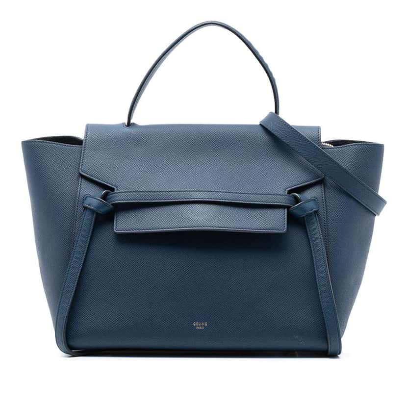 Celine Mini Grained Calfskin Belt Bag Blue Leather Good condition - Front View
