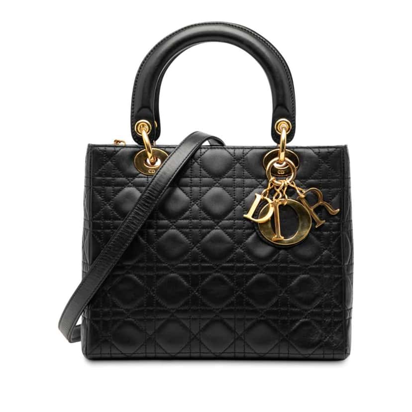 Dior Medium Lambskin Cannage Lady Dior Black Leather Good condition - Front View