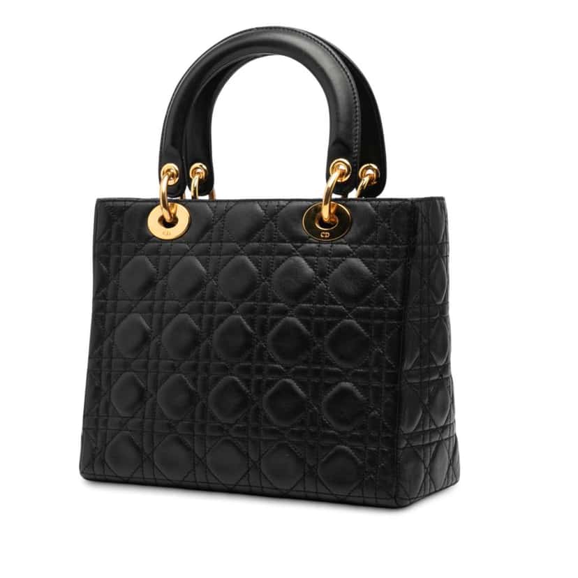 Dior Medium Lambskin Cannage Lady Dior Black Leather Good condition - Back View