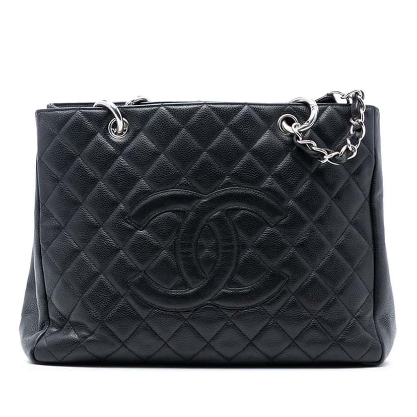 Chanel Caviar Grand Shopping Tote Black Leather Very good condition - Front View
