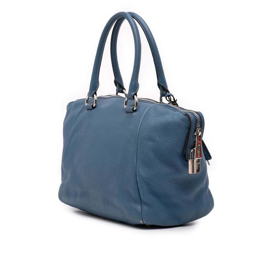 Prada Vitello Daino Double Handle Satchel Blue Leather Very good condition - Back View
