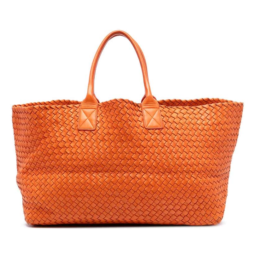 Bottega Veneta Large Lambskin Intreccio Cabat Tote Orange Leather Good condition - Front View