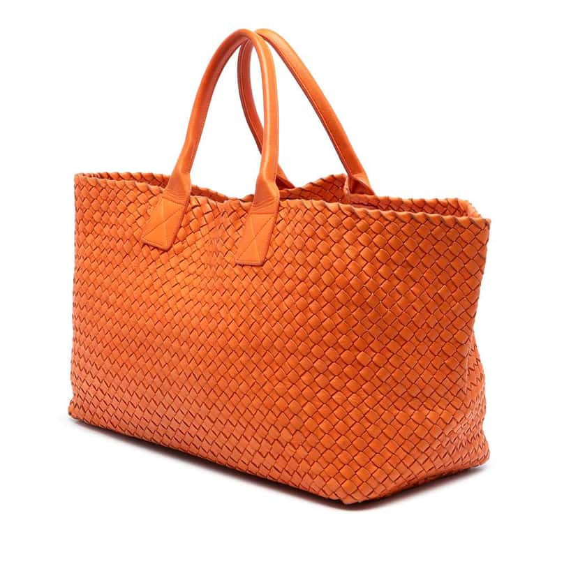 Bottega Veneta Large Lambskin Intreccio Cabat Tote Orange Leather Good condition - Back View