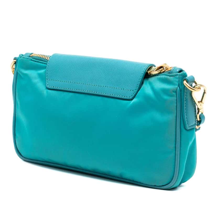 Prada Saffiano Trimmed Tessuto Chain Crossbody Blue Good condition - Back View