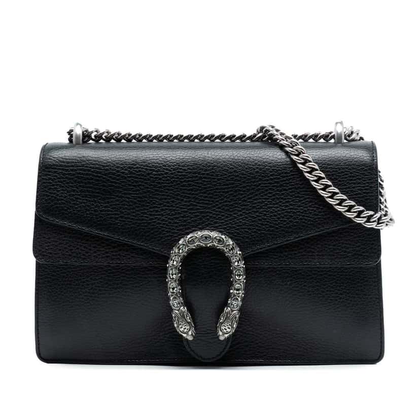 Gucci Small Leather Dionysus Shoulder Bag Black Leather Good condition - Front View