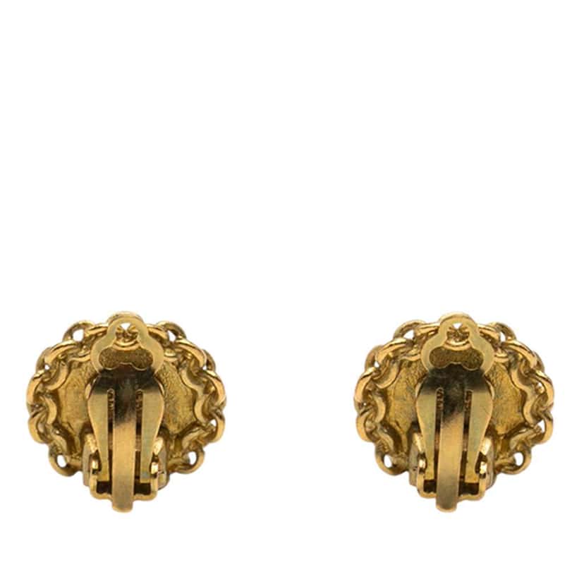 Chanel Gold Plated CC Chain Round Clip On Earrings Gold Metal Very good condition - Back View