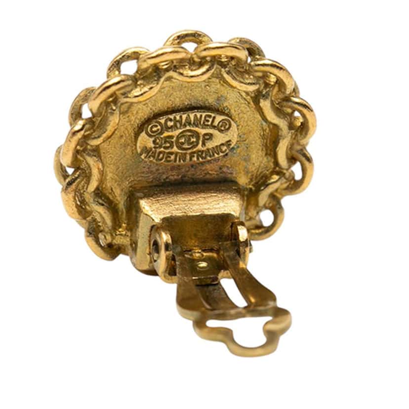 Chanel Gold Plated CC Chain Round Clip On Earrings Gold Metal Very good condition - Inside View