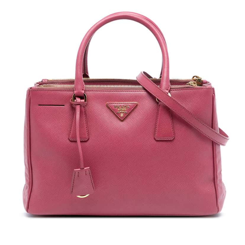 Prada Small Saffiano Lux Galleria Double Zip Satchel Pink Leather Good condition - Front View