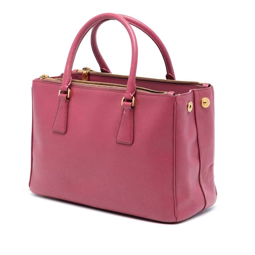 Prada Small Saffiano Lux Galleria Double Zip Satchel Pink Leather Good condition - Back View