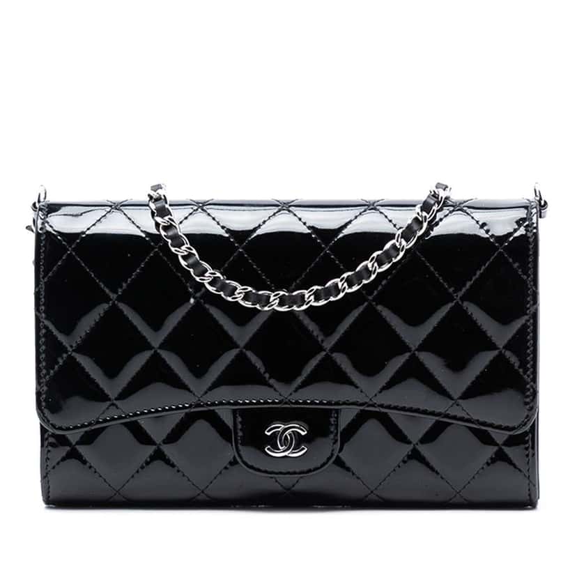 Chanel Classic Patent Wallet On Chain Black Leather Good condition - Front View