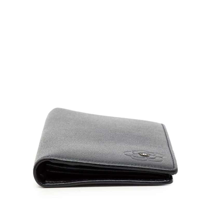 Chanel CC Calfskin Camellia Long Wallet Black Leather Good condition - Inside View