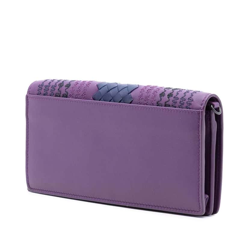 Bottega Veneta Nappa Intrecciato Embroidered Continental Wallet on Chain Purple Leather Very good condition - Back View