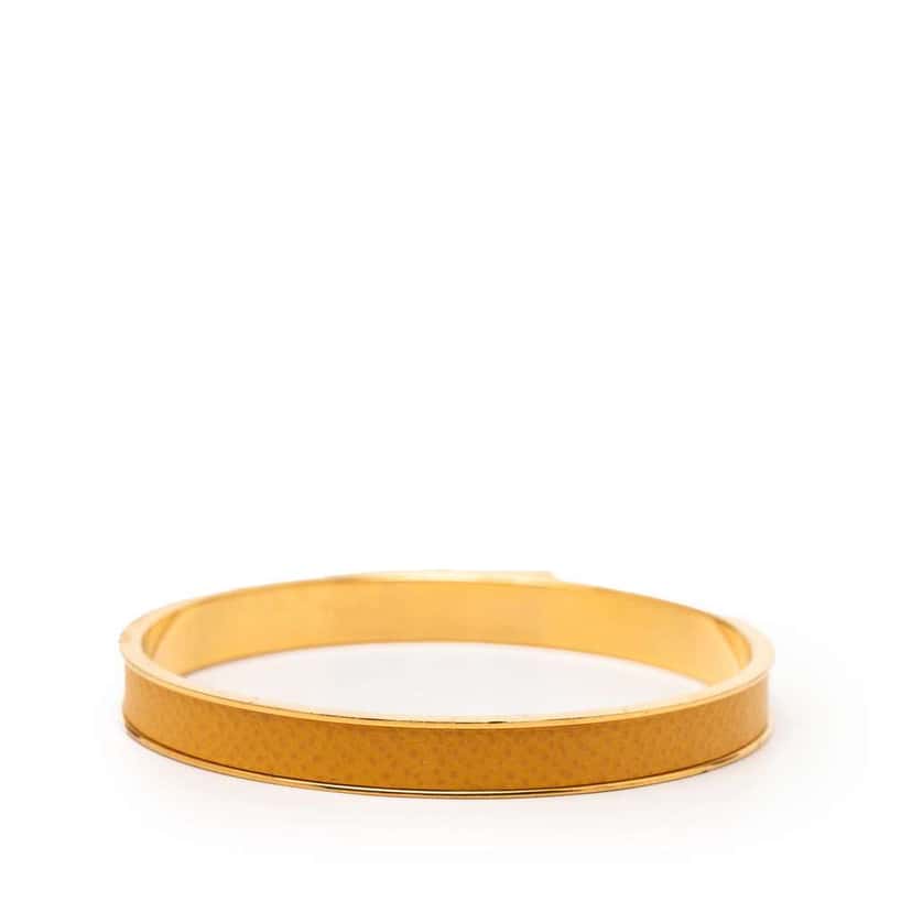 Hermès Gold Plated Epsom Kelly Cadena Lock Bangle Bracelet Yellow Leather Good condition - Inside View