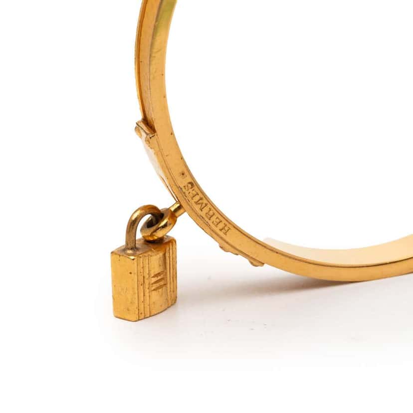 Hermès Gold Plated Epsom Kelly Cadena Lock Bangle Bracelet Yellow Leather Good condition - Box View