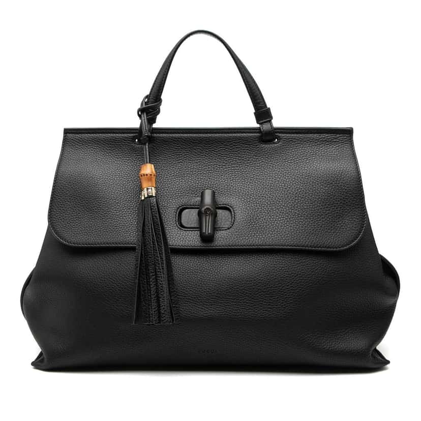 Gucci Large Leather Bamboo Daily Satchel Black Leather Good condition - Front View